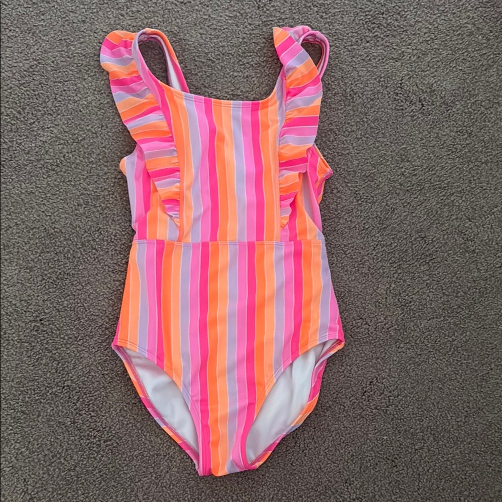 Colorful Striped Kids Swimsuit, Sz 10/12